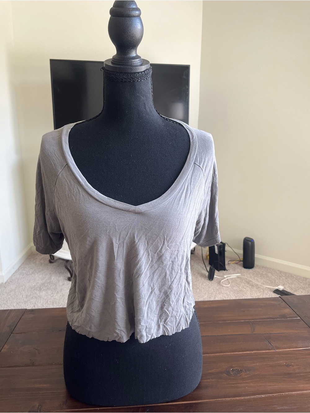 American Eagle Women's Gray Scoop Neck Short Sleeve Top